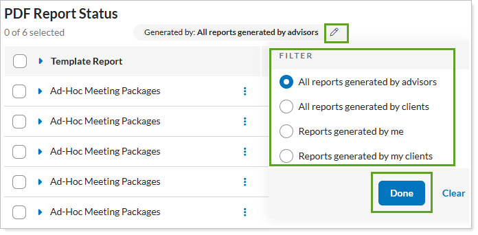 The PDF Report Status Page