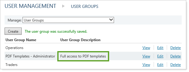Manage Permissions for User Groups